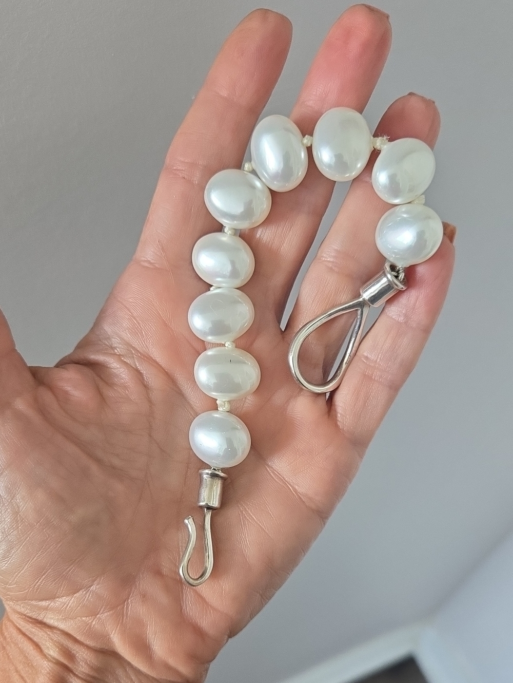 Sterling Silver, "Pop On" Pearl Bracelet